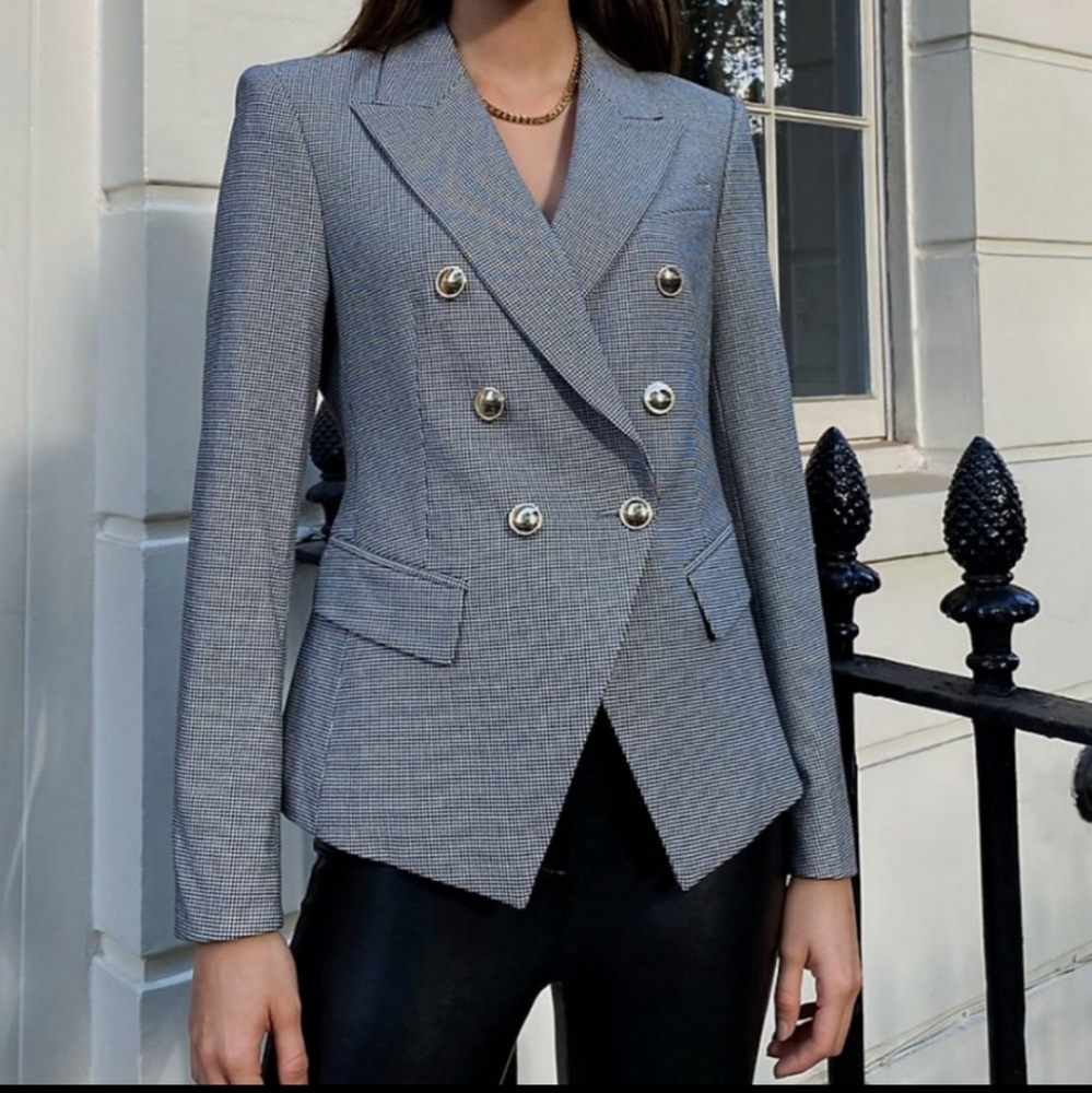 NWT- Babaton Houndstooth Blazer w/Gold accents 4